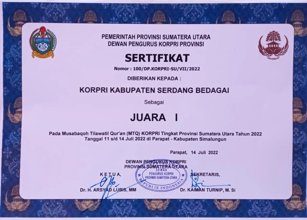 Dua Kali, Sergai Juara Umum MTQ Korpri Tingkat Sumut