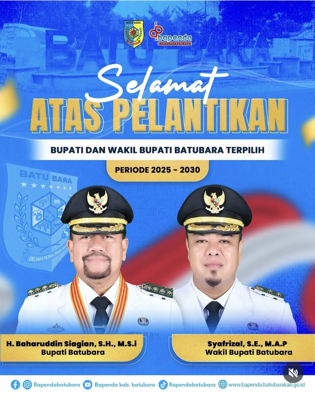 Plt Kaban Bapenda : Selamat atas Pelantikan Bupati-Wakil Bupati Bati Bara Periode 2025-2030