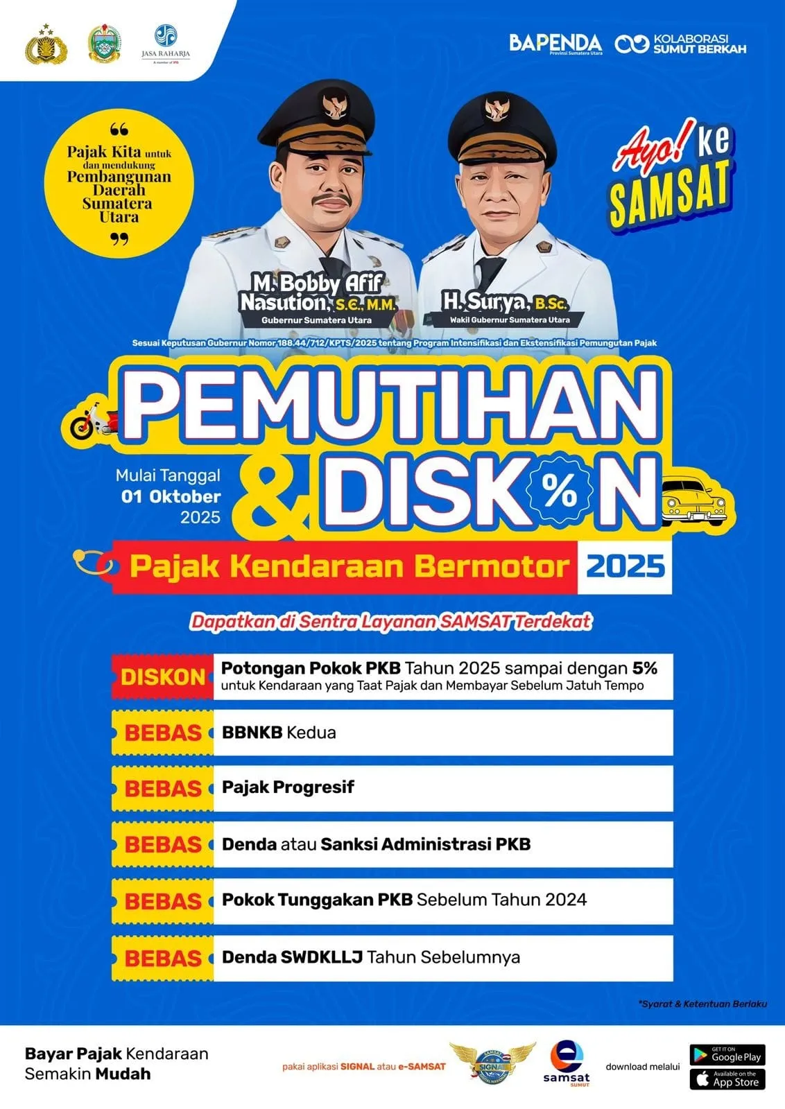 Pemutihan Pajak Kendaraan Bermotor Sumut Mulai 1 Oktober, Bebas Denda 5 persen