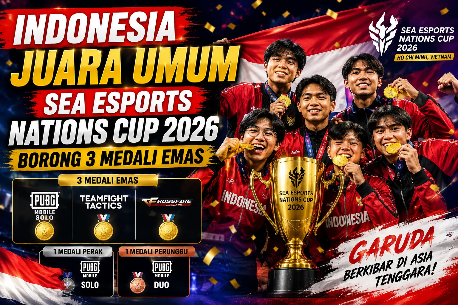Indonesia Juara Umum SEA Esports Nations Cup 2026, Borong 3 Medali Emas di Vietnam
