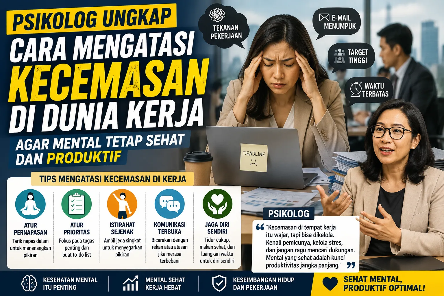 Psikolog Ungkap Cara Mengatasi Kecemasan di Dunia Kerja agar Mental Tetap Sehat dan Produktif