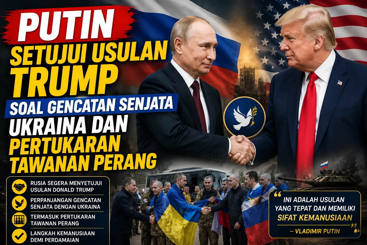 Putin Setujui Usulan Trump Soal Gencatan Senjata Ukraina dan Pertukaran Tawanan Perang