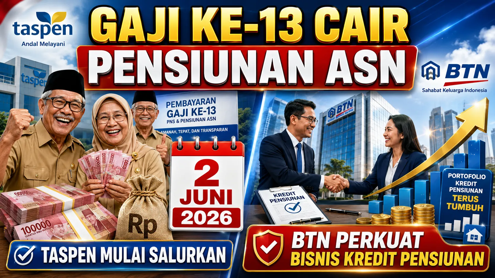 TASPEN Cairkan Gaji ke-13 Pensiunan ASN Mulai 2 Juni 2026, BTN Perkuat Bisnis Kredit Pensiunan