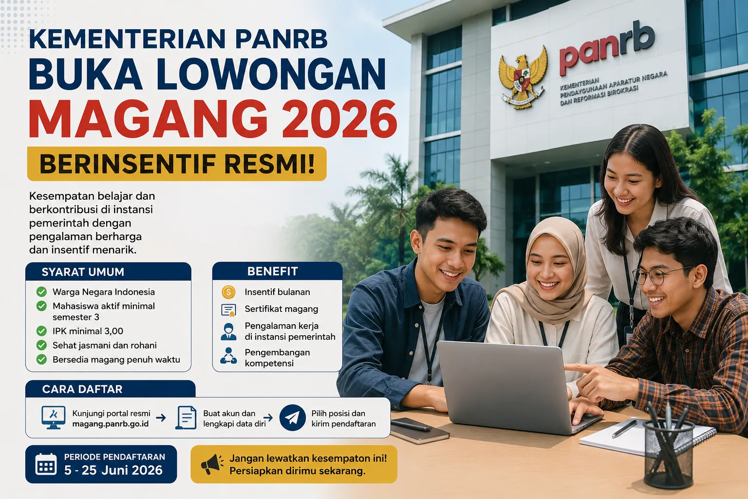 Kementerian PANRB Buka Lowongan Magang 2026 Berinsentif Resmi, Ini Syarat dan Cara Daftarnya