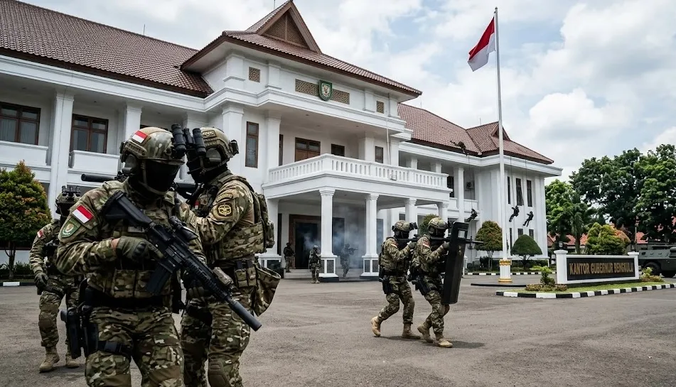 Kopassus Gelar Latihan Antiteror di Bengkulu, Simulasikan Pembebasan Sandera di Kantor Gubernur