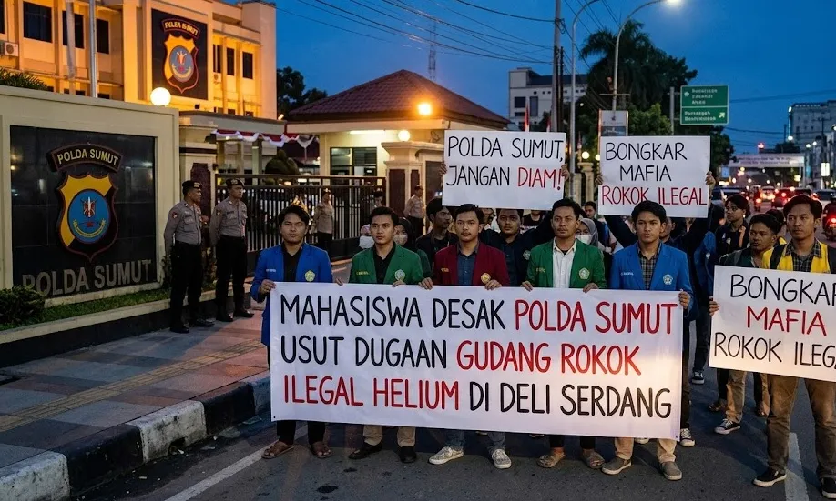Mahasiswa Desak Polda Sumut Usut Dugaan Gudang Rokok Ilegal Helium di Deli Serdang