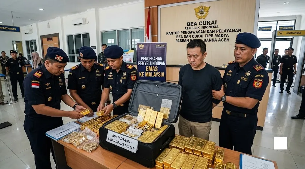 Bea Cukai Gagalkan Penyelundupan Emas Rp7,25 Miliar ke Malaysia, WN China Diamankan di Aceh