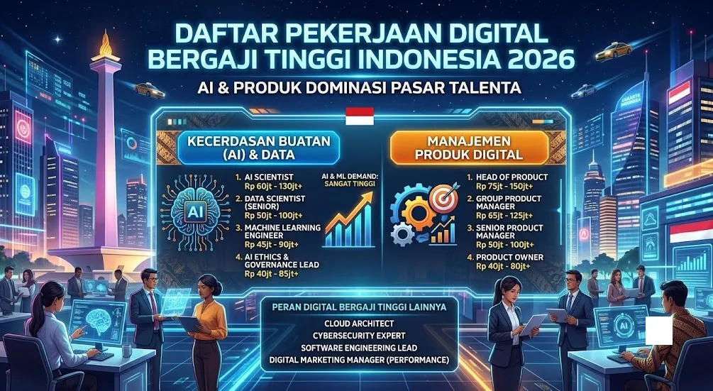 Daftar Pekerjaan Digital Bergaji Tinggi di Indonesia pada 2026, AI dan Product Masih Mendominasi