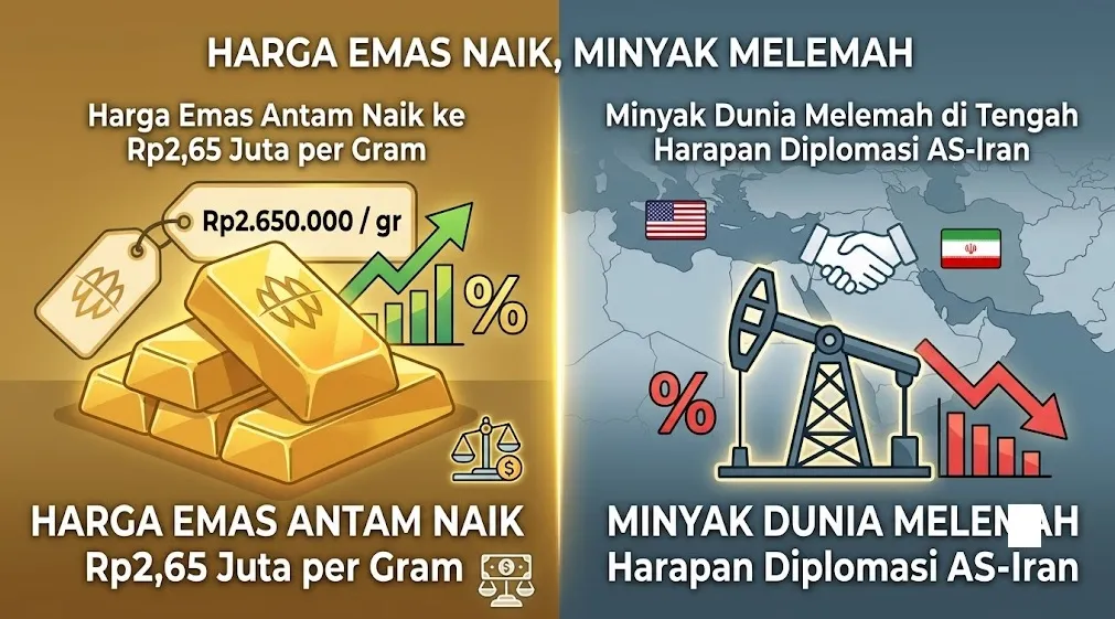 Harga Emas Antam Naik ke Rp2,65 Juta per Gram, Minyak Dunia Melemah di Tengah Harapan Diplomasi AS-Iran