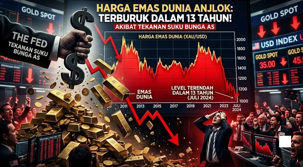 Harga Emas Dunia Anjlok, Terburuk dalam 13 Tahun Akibat Tekanan Suku Bunga AS