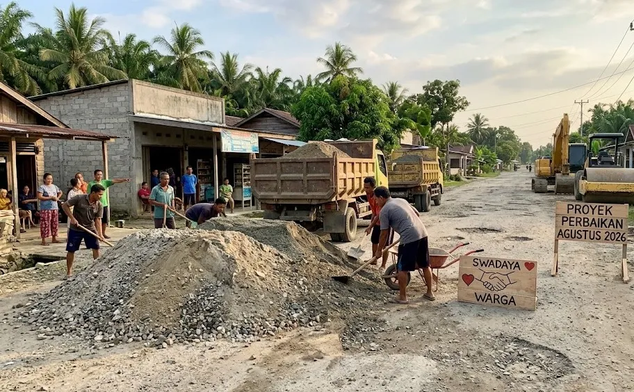 Jalan Veteran Pasar 9 Deli Serdang Janji Diperbaiki Agustus 2026, Warga Sempat Timbun Sendiri Pakai 15 Truk Material