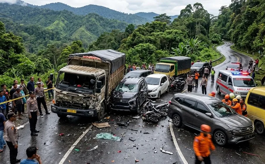 Kecelakaan Beruntun di Jalur Medan-Berastagi, Sejumlah Orang Tewas dan Luka-luka