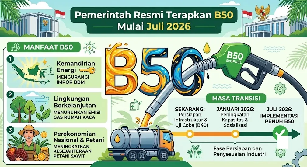 Pemerintah Resmi Terapkan B50 Mulai Juli 2026, Ini Manfaat dan Masa Transisinya