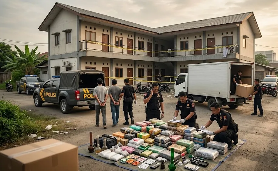 Polrestabes Medan Bongkar Gudang Narkoba Berkedok Kos-kosan di Medan Labuhan