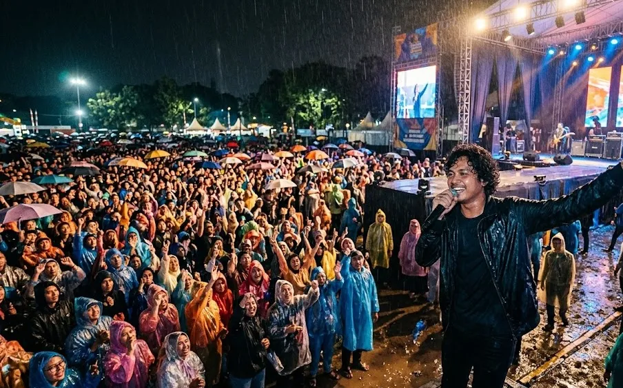 Sebanyak 10 ribu pengunjung memadati PRSU, sementara Raim Laode menghibur penonton meski hujan deras turun.