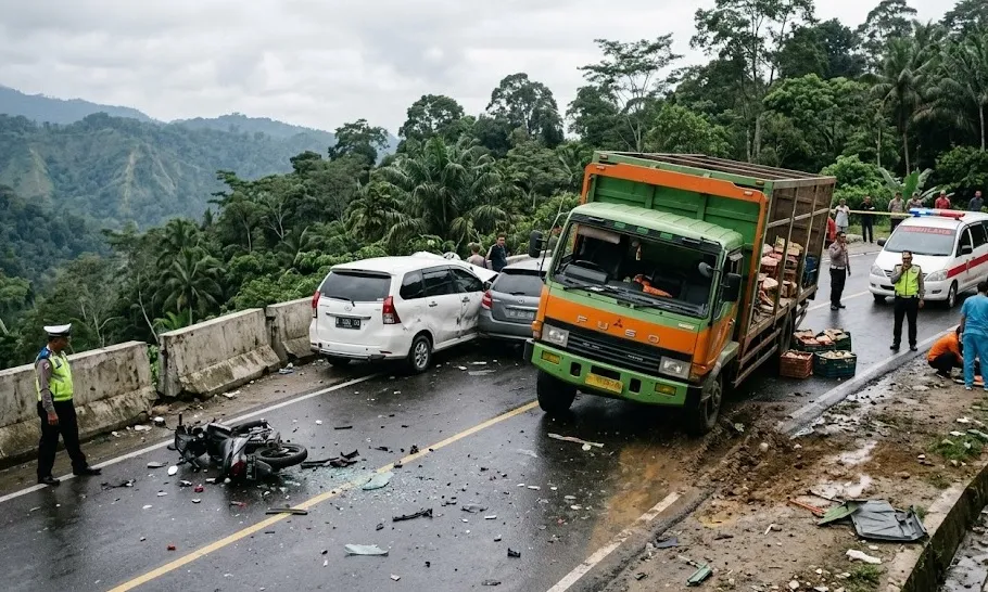 Truk Fuso Rem Blong Sebabkan Kecelakaan Beruntun di Sibolangit, 4 Tewas 8 Luka-luka