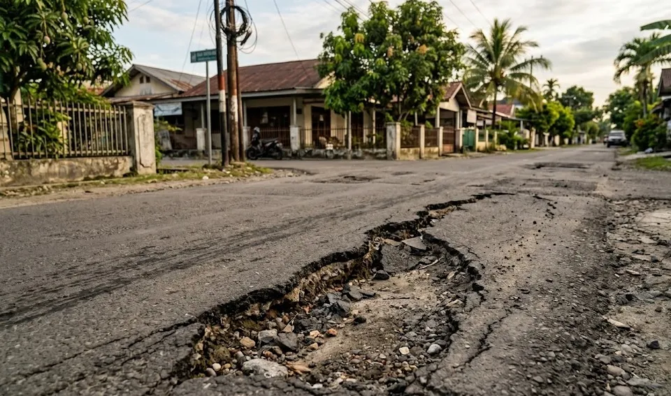 Retak di Jalan Marelan III Bikin Warga Was-was, Dinas SDABMBK Medan Buka Suara