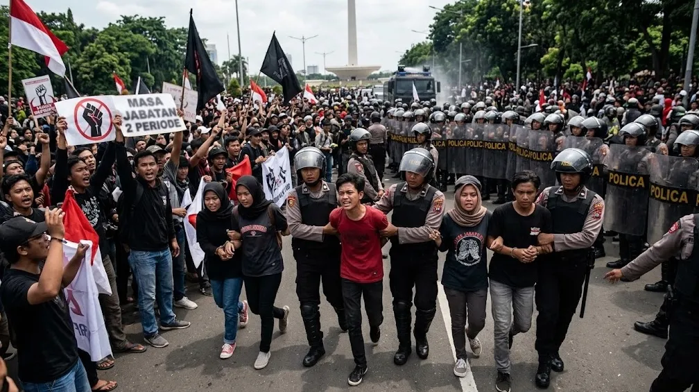 10 Aktivis Ditangkap Saat Demo Tolak Perpanjangan Masa Jabatan Presiden